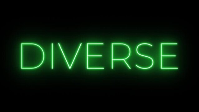 Flickering neon green glowing diverse text animated on black background