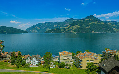 The village of Beckenried on Lake Lucerne. Switzerland, Europe