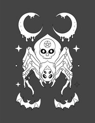 Cute pastel goth and creepy kawaii coloring page for kids and adults, Vector pastel goth coloring book with a creepy kawaii.