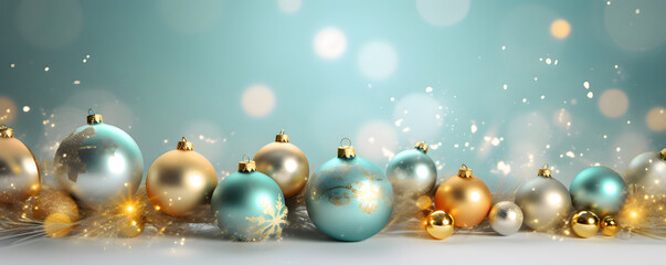 Fototapeta na wymiar Christmas balls and glitter banner background - festive celebration theme