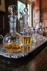 decanter and glasses with alcohol 