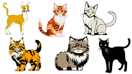 Fototapeta na wymiar Colour vector set of cute cats