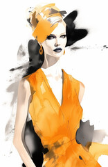 Watercolor woman portrait fashion illustration on white background. Ai generated