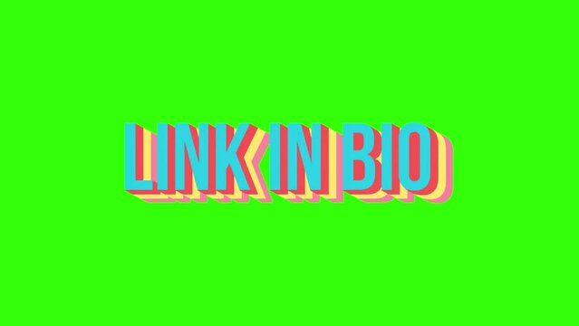 link in bio text icon background animated, logo symbol, social media, lettering, green screen