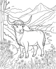 highland cow coloring page for kids