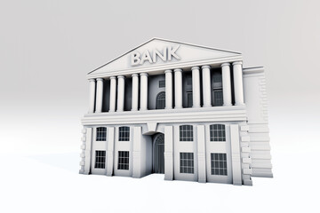 Classical and retro style of bank building facade on white background in monochrome and minimalism. Illustration of the concept of central bank, banking, national monetary and federal reserve