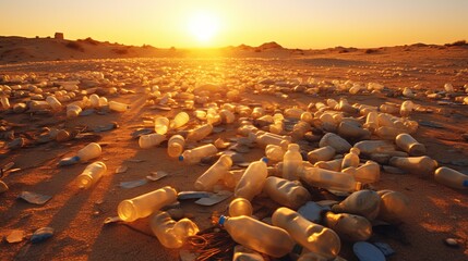 Fototapeta na wymiar Beach plastic bottle pollution