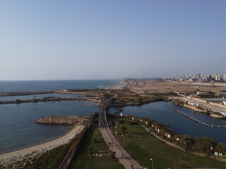 Fototapeta na wymiar tel aviv port in israel drone view