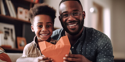 Obraz premium An African American child gives a loving embrace to his father on Father's Day.