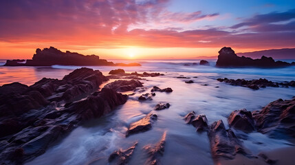 Fototapeta na wymiar Sunset at the beach. Generative AI