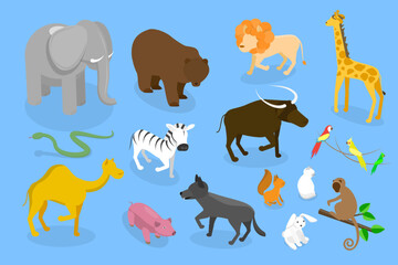 3D Isometric Flat Vector Set of Zoo Animals, WildLife Collection © TarikVision