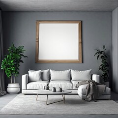 Modern Living Room Mockup with White Furniture and Blank Picture Frame
