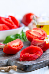 Slices of ripe tomatoes for tomato sauce.