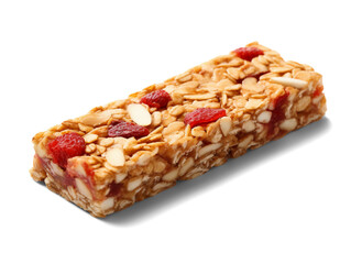 Strawberry oat and nut bar isolated on transparent or white background, png