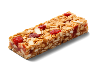 Strawberry oat and nut bar isolated on transparent or white background, png