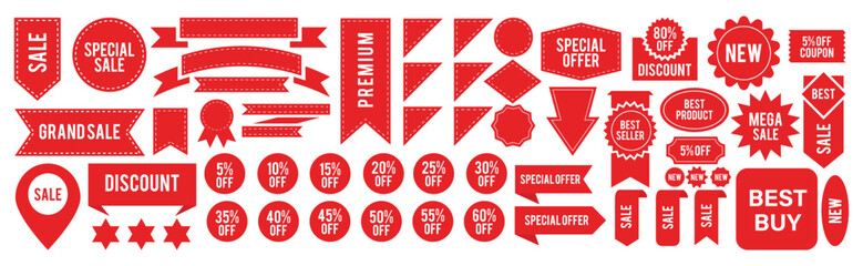 Promo stickers Discount badges or labels price tags sales announce etc vector collection. 