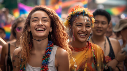 Fototapeta premium Women at gay pride parade-Generative AI