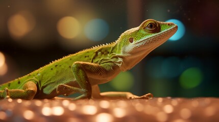 Green anole close-up. A small reptile in bright green color. Generative AI