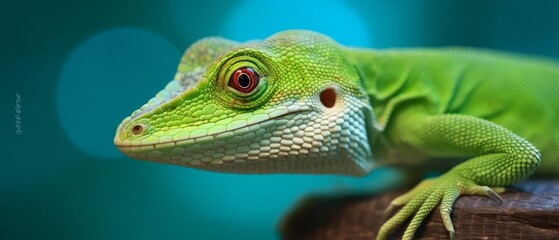 Fototapeta premium Green anole close-up. A small reptile in bright green color. Generative AI