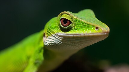 Fototapeta premium Green anole close-up. A small reptile in bright green color. Generative AI