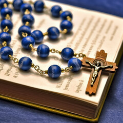 rosary on a book