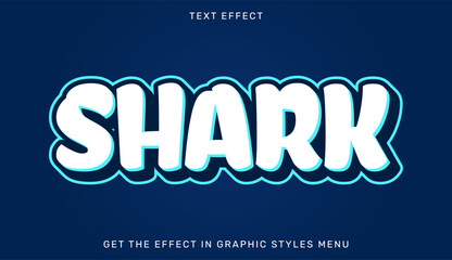 Shark editable text effect with 3d style. Text emblem for advertising, branding, business logo