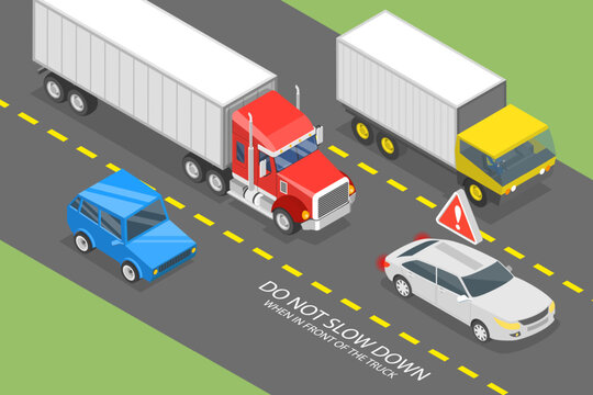 3D Isometric Flat Vector Conceptual Illustration of Do not Slow Down When driving in Front of the Truck, Safe Driving Tips