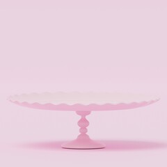 パステルピンクのケーキスタンドの3DCGとピンク背景