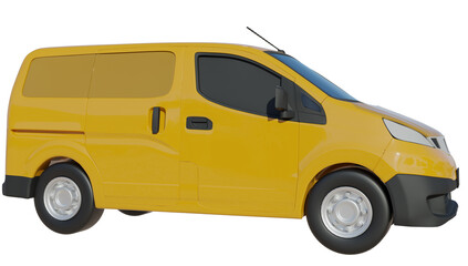 Realistic Delivery Van mockup on transparent layer for branding design and corporate identity company. 3d rendering.