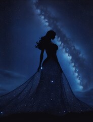 Fototapeta na wymiar A woman on night space 