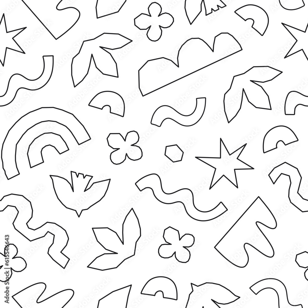 Poster Abstract seamless pattern with organic linear shapes isolated on a white background. Modern collage background