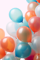Fototapeta na wymiar fliegende bunte Ballons in vielen verschiedenen Farben auf hellem Hintergrund. Hochkant. Hochformat. Generative Ai.