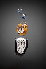 Molten clock, alarm clock and hourglass
