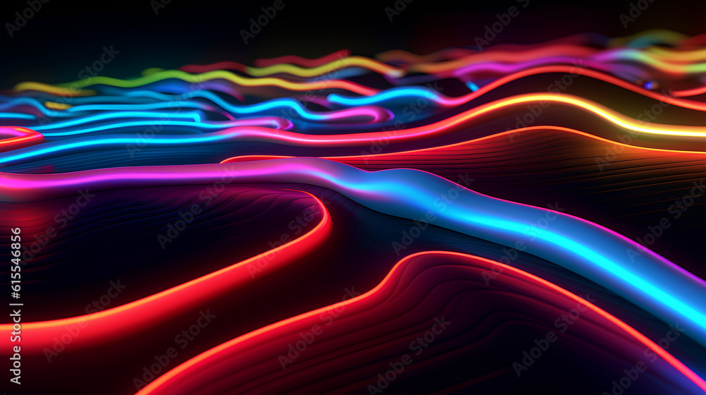 Wall mural abstract neon lights into digital technology. futuristic technology abstract background with lines f