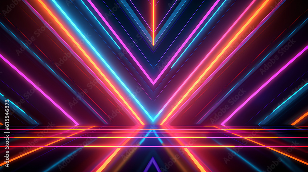 Wall mural abstract neon lights into digital technology. futuristic technology abstract background with lines f