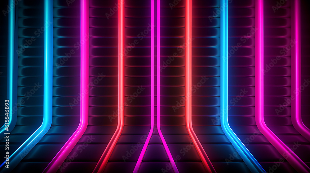 Wall mural abstract neon lights into digital technology. futuristic technology abstract background with lines f
