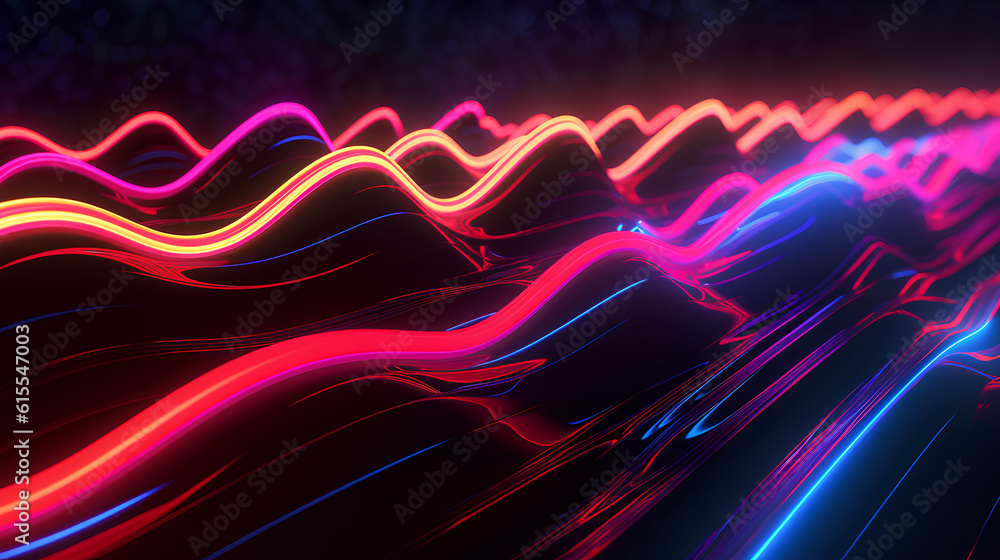 Wall mural abstract neon lights into digital technology. futuristic technology abstract background with lines f