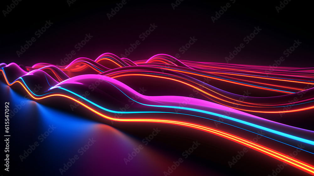 Wall mural abstract neon lights into digital technology. futuristic technology abstract background with lines f