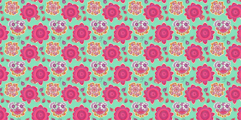 Seamless pattern with flowers on a turquoise background