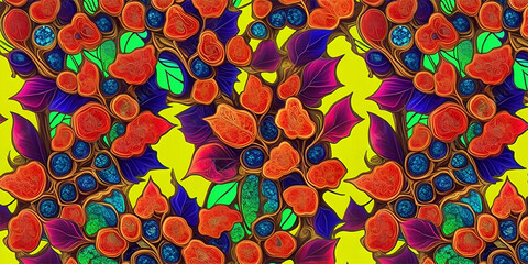 Highly detailed pattern with abstract colorful flowers and diamonds