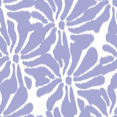 Seamless ikat pattern with floral elements on white background.