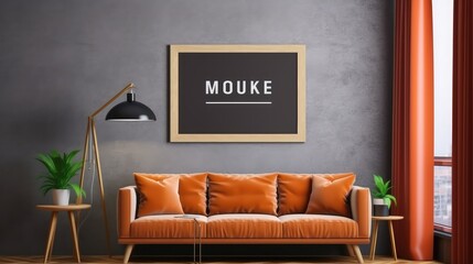 Mockup poster frame in modern interior. 3D Render. Generated with AI technology.