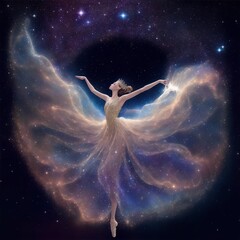 Fototapeta na wymiar Enchanting Fairy in a galaxy Dress