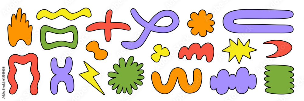 Poster abstract organic shapes with bright geometric cutting doodles. trendy random shapes. vector illustra