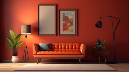 Mockup poster frame in modern interior. 3D Render. Generated with AI technology.