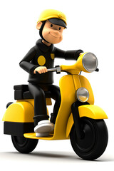 Generative AI illustration of a delivery man on a motorcycle with uniform and backgrounds of various colors