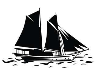 ship silhouette line art illustration  isolated on white