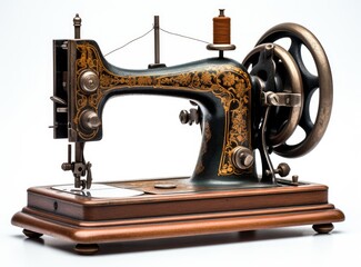vintage sewing machine isolated on white created with Generative AI technology