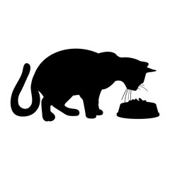 Cat eating from a bowl icon isolated on white background. Vector illustration