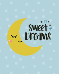 Sweet Dreams - Cute baby card illustration. Shower card.
